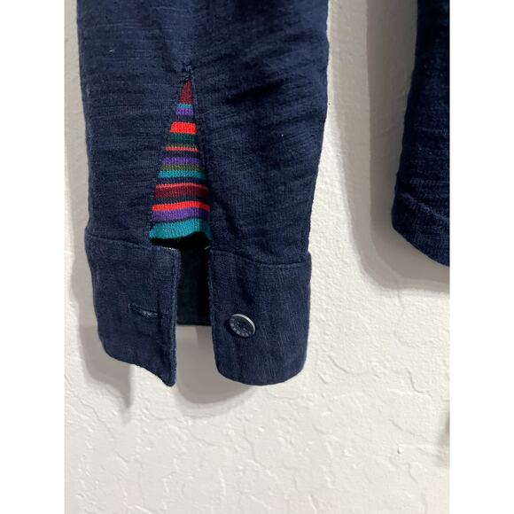 Robert Graham Polo Shirt Medium Tailored Fit Navy Blue Chambray Cuff Long Sleeve - Picture 8 of 9